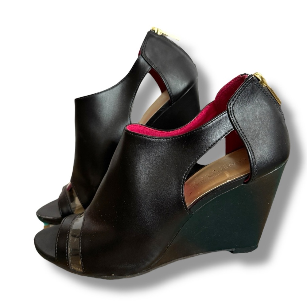 Christian Siriano for Payless Black Wedge Sandals Peep-Toe Size 8